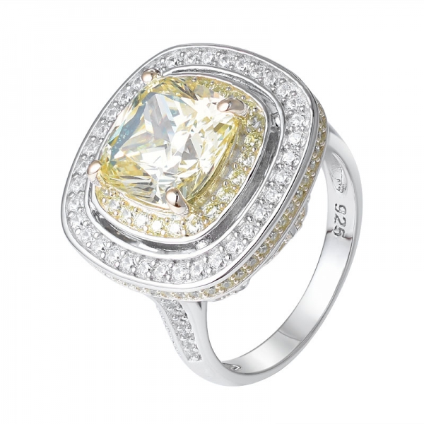 3.0ctw Cushion Yellow Diamond Simulated And White Cz 2 Tone Gold Ring 