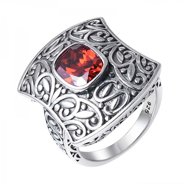 Created Ruby Corundum Black Over Sterling Silver rings 