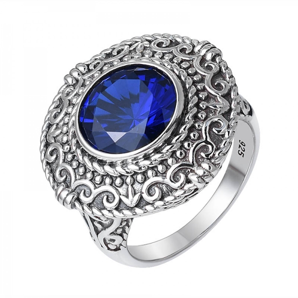 Blue Sapphire Engagement Black Plated 925 Silver Jewelry Ring Supplier 