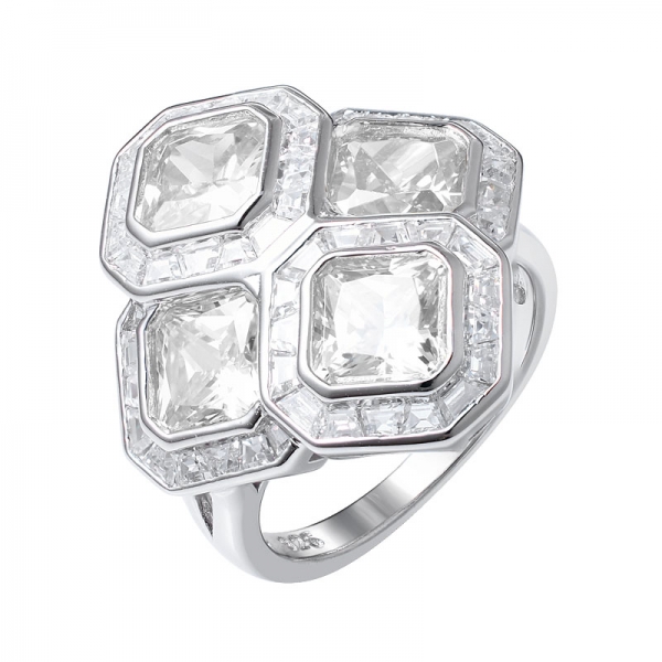 colorful Cubic Zirconia 18K white Gold Over Sterling Silver Asscher Cut ring 