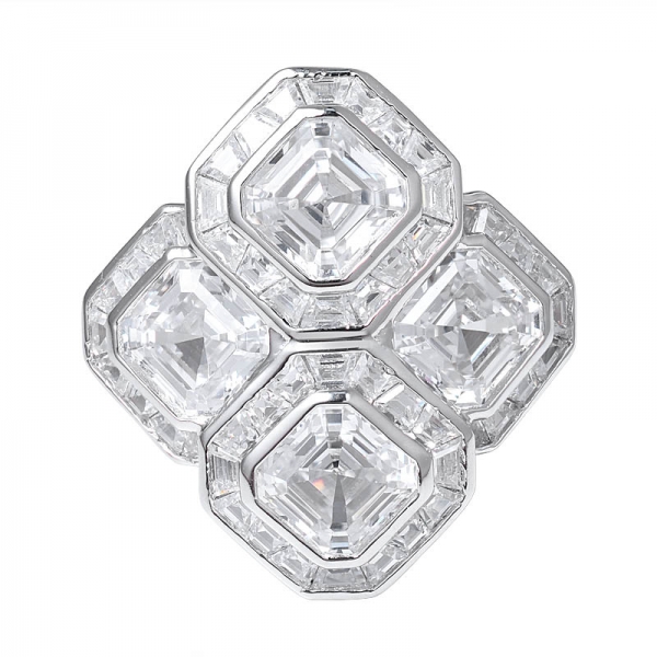 colorful Cubic Zirconia 18K white Gold Over Sterling Silver Asscher Cut ring 