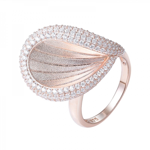925 sterling silver Cubic zirconia rose Gold over leaf ring set jewelry 