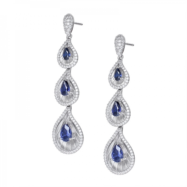 Blue Tanzanite pear cuting waterdrop shape matte finish silver drop earring 