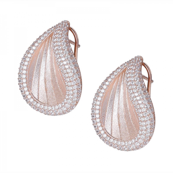 925 sterling silver Cubic zirconia rose Gold over Dangle Leaf Earrings 