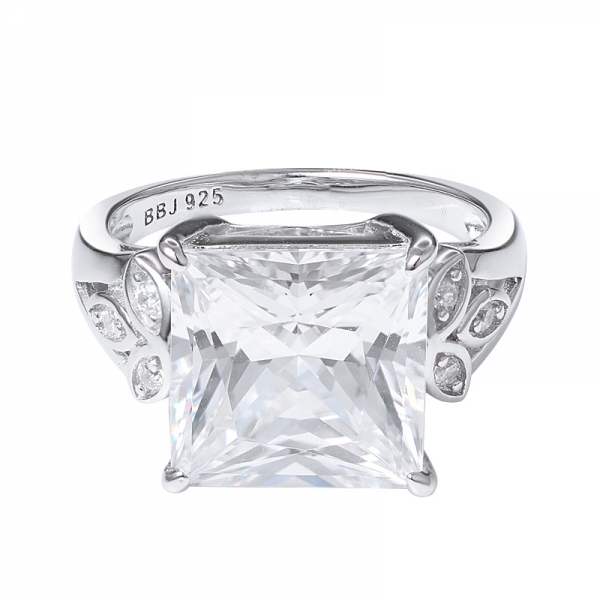 Square cut clear cz rhodium over sterling silver princess ring 