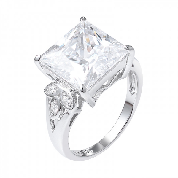 Square cut clear cz rhodium over sterling silver princess ring 