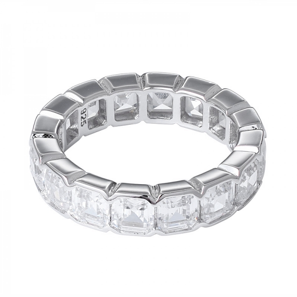 Wholesale Asscher Cut White Cubic Zirconia rhodium Over Sterling silver eternity ring 