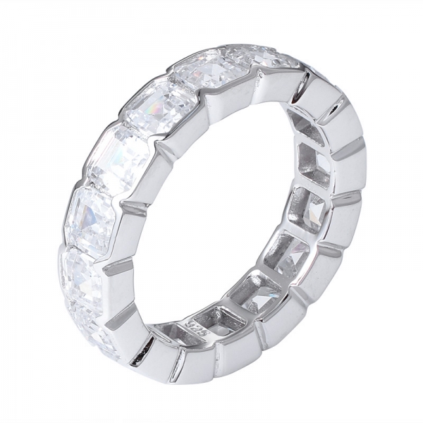 Wholesale Asscher Cut White Cubic Zirconia rhodium Over Sterling silver eternity ring 