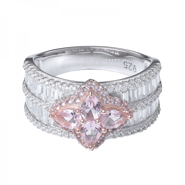 Pink morganite cz stone 2 tone plated sterling silver cluster ring wholesaler 