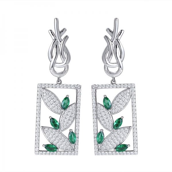 Round Lab Created Green emerald Gemstone Ladies Drop Earrings 