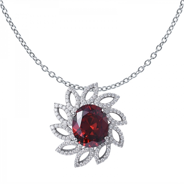 Red Garnet Oval Cutting rhodium over sterling silver pendant with 18 inch chain 