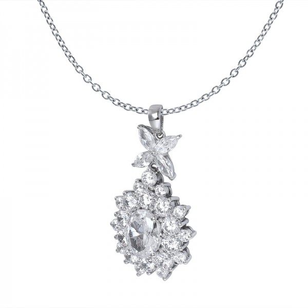 3.0carat oval cut white cubic zircona rhodium over sterling silver pendant for women 