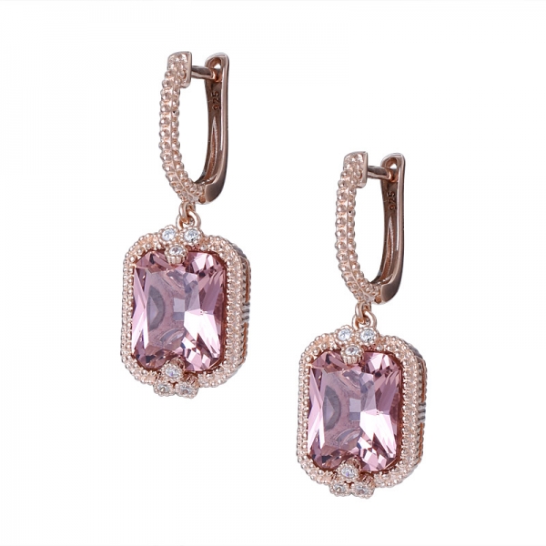 Princess shape morganite cz rose gold over sterling silver earring set jewelry for women 