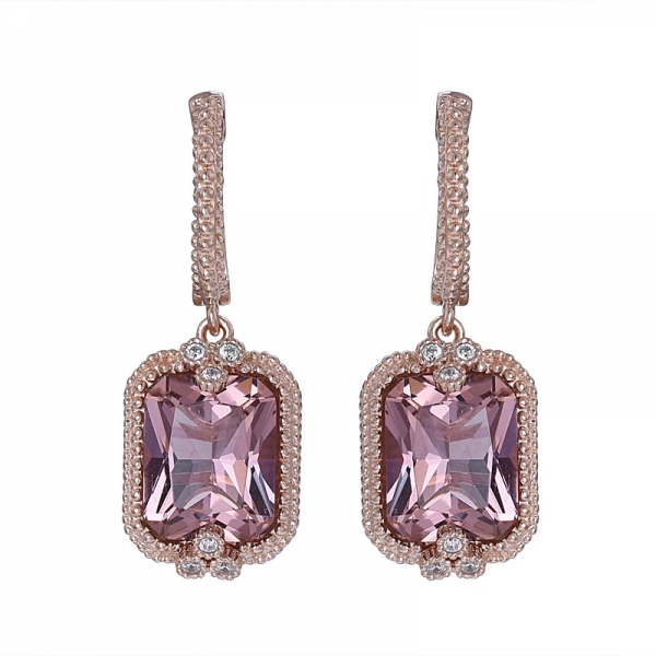 Princess shape morganite cz rose gold over sterling silver earring set jewelry for women 