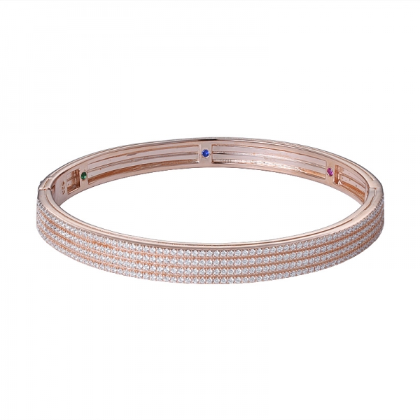 4 line White Cz rose gold Over Sterling Silver colorful bangle for women 