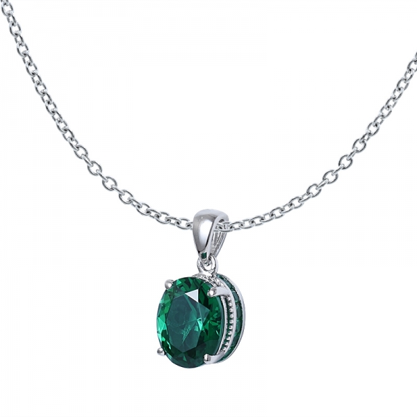 Green Emerald created 4.0 ct Oval Cutting rhodium over sterling silver pendant necklace for women 