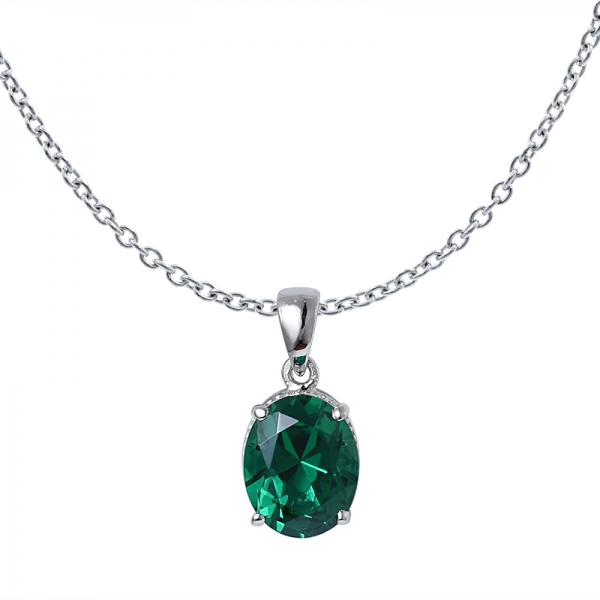 Green Emerald created 4.0 ct Oval Cutting rhodium over sterling silver pendant necklace for women 