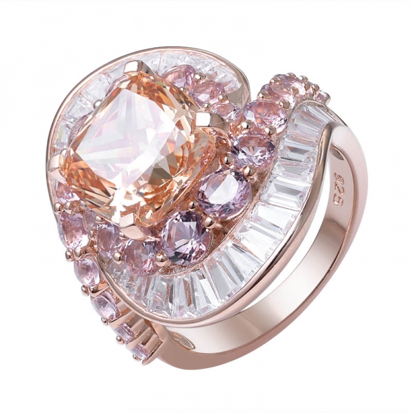 Cushion cut Champagne CZ 18K rose gold over sterling silver engagement ring 