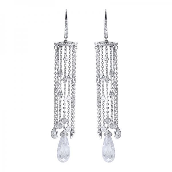Briolette CZ  Rhodium over sterling silver drop earring 