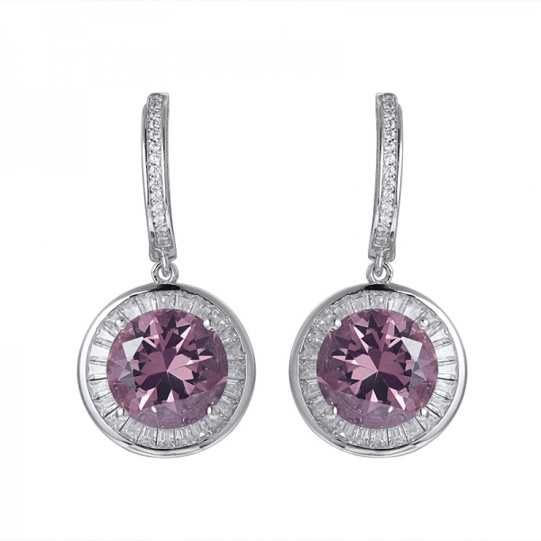 Lab Created Pink Morganite Round cut Rhodium over 925 Sterling Silver drop earring set 