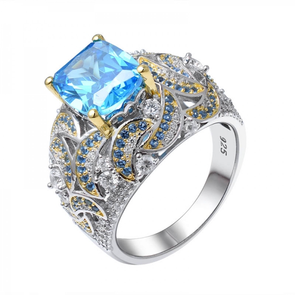 Blue Neon Apatite CZ &Blue sapphire  2 tone plated over sterling silver wedding ring for women 