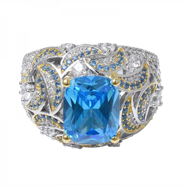 Blue Neon Apatite CZ &Blue sapphire  2 tone plated over sterling silver wedding ring for women 
