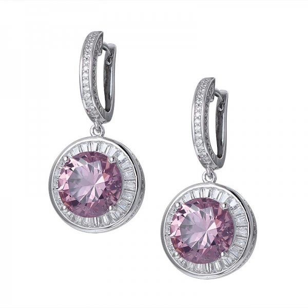Lab Created Pink Morganite Round cut Rhodium over 925 Sterling Silver drop earring set 