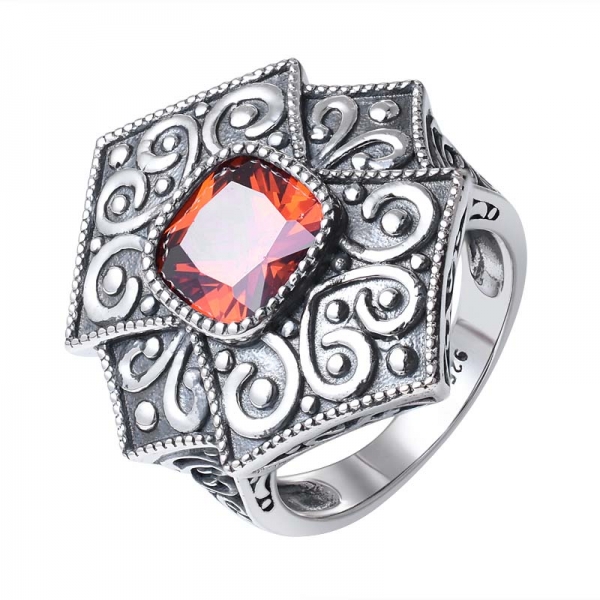 created ruby gemstone cushion cut Black Artisan Over Sterling silver ring 