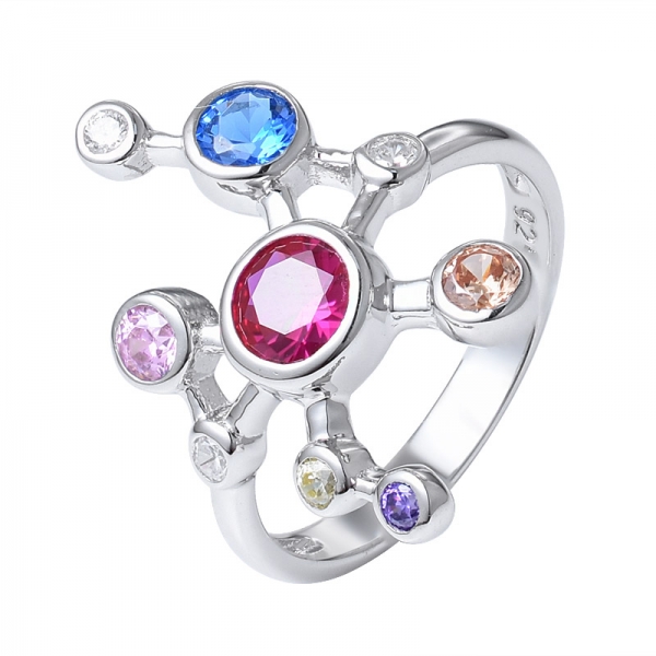 Colorful Cubic zirconia Sterling silver rainbow Engagement ring Set jewelry 