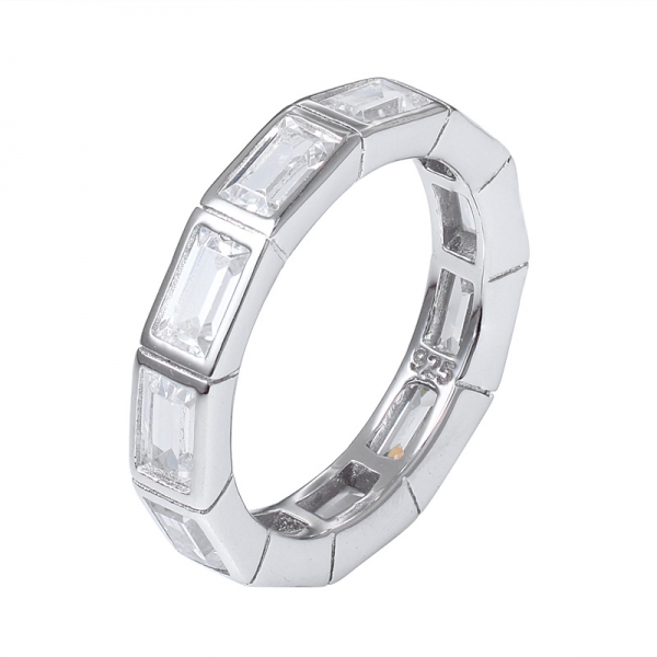 Baguette Cut 3*5mm Cubic Zirconia Rhodium Over eternity ring Set jewelry 