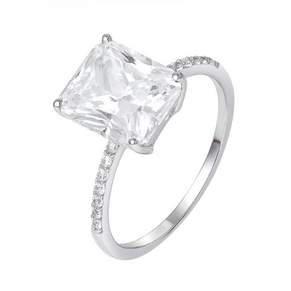 4.0ct Cut Princess Cut Rhodium Over Sterling silver Solitaire Engagement Ring 