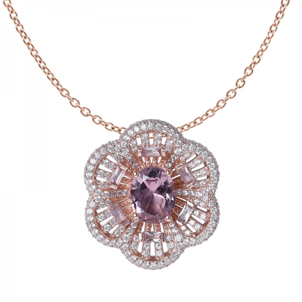 2 carat Oval cut morganite cz rose gold over sterling silver pendant set jewelry 