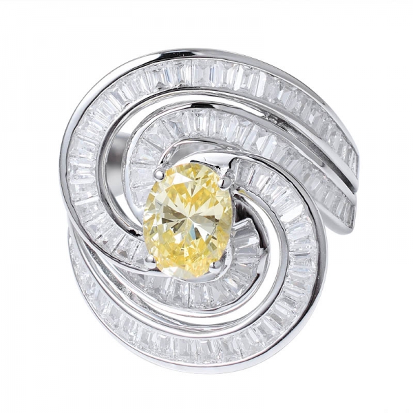 1Ct Oval Yellow Diamond Simulated Rhodium Over Sterling silver wedding ring 