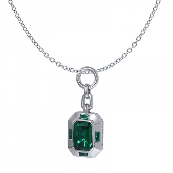 4 carat Green Emerald simulated rhodium over sterling silver necklace 