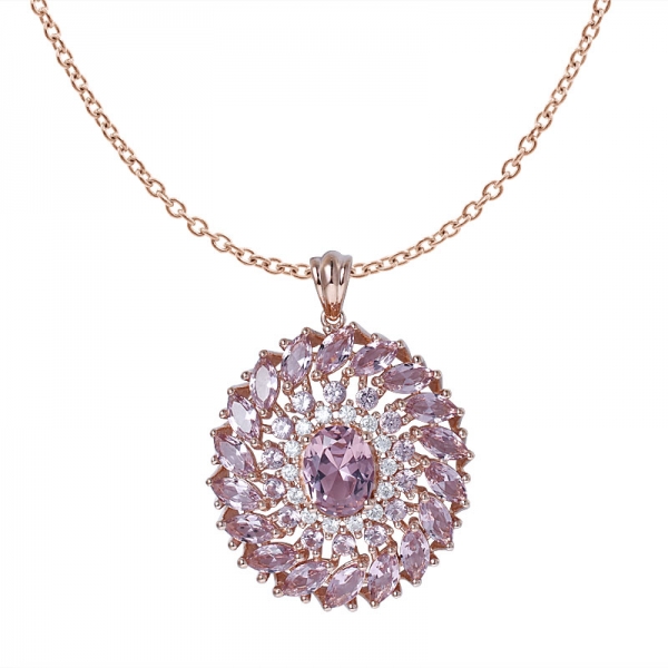 Oval Cut Morganite 18k Rose Gold Over Sterling Silver Pendant with chain 