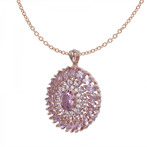 Oval Cut Morganite 18k Rose Gold Over Sterling Silver Pendant with chain 