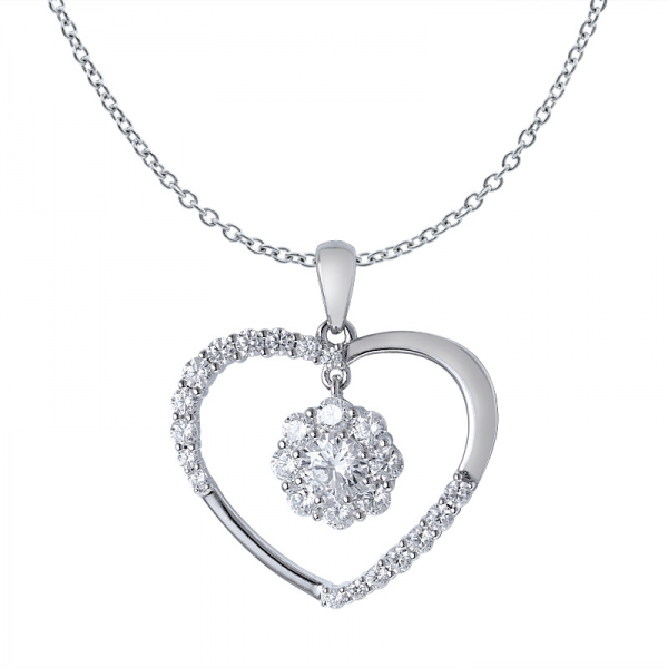 50 Cents White CZ rhodium over sterling silver Heart shape pendant 