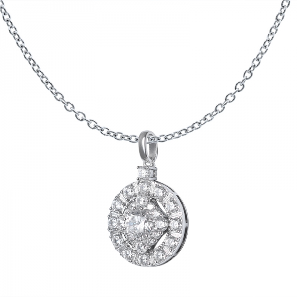 1.2Ct Round Cut White CZ rhodium over sterling silver Halo Setting pendant 