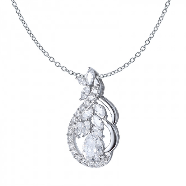 Pear Cut White CZ rhodium over sterling silver pendant 