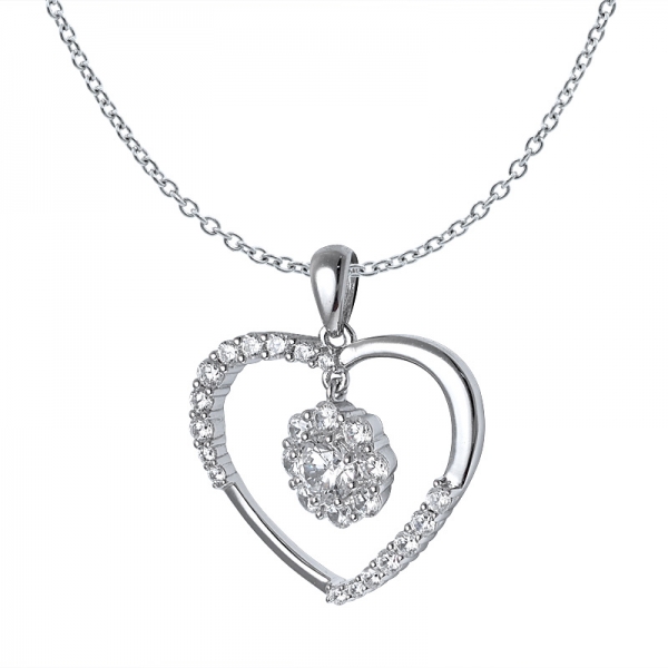 50 Cents White CZ rhodium over sterling silver Heart shape pendant 