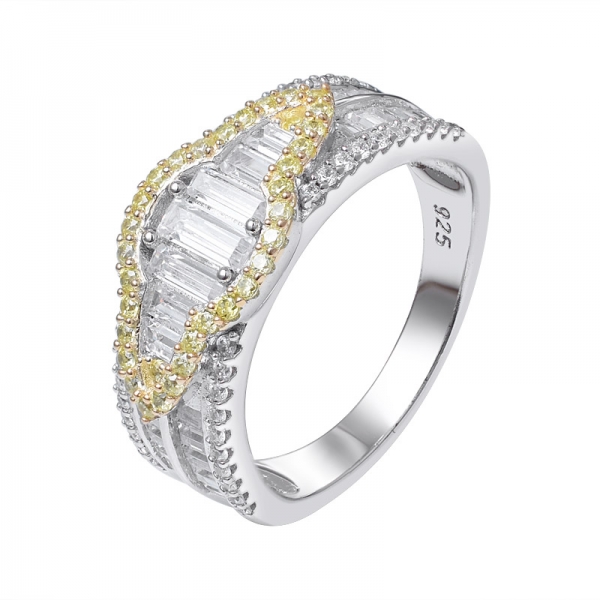 Yellow baguette cubic zirconia Rhodium&Yellow gold Over Sterling silver Band ring 