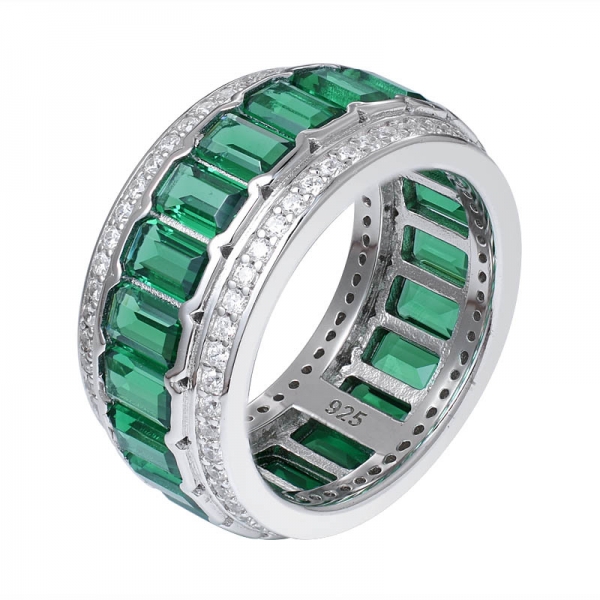 Green Emerald Created Rhodium Over Sterling Silver eternity ring 