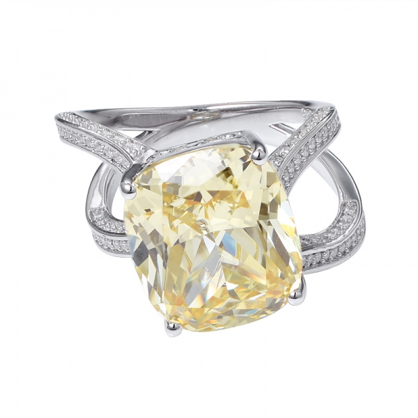 Cushion Cut Yellow Diamond Created 925 Sterling Silver wedding ring 