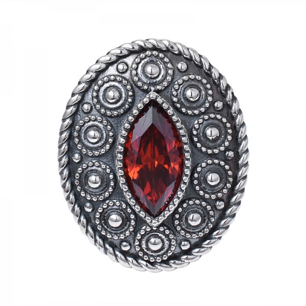 Garnet CZ Marquise Cut Created Black Artisan over sterling silver ring 