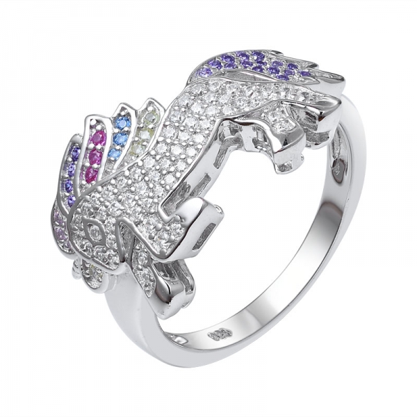 Colorful Cubic zirconia rhodium over sterling silver Horse sharpe ring Jewelry set 