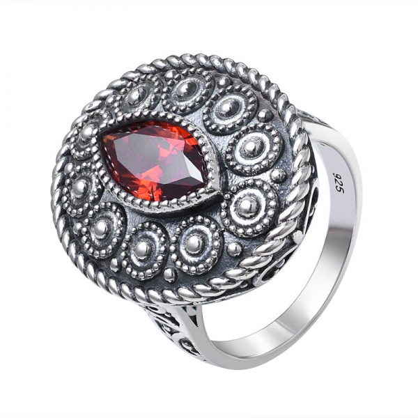 Garnet CZ Marquise Cut Created Black Artisan over sterling silver ring 