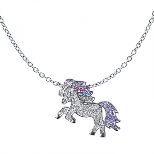 Colorful Cubic zirconia rhodium over sterling silver Horse sharpe pendant Jewelry set 