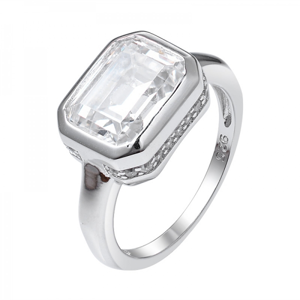 Diamond G color Cubic zirconia Emerald Cut 925 Sterling Silver Engagement ring 