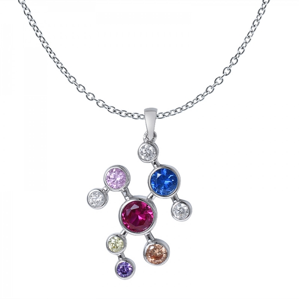 Colorful cz gemstong Sterling silver rainbow pendant Set jewelry 