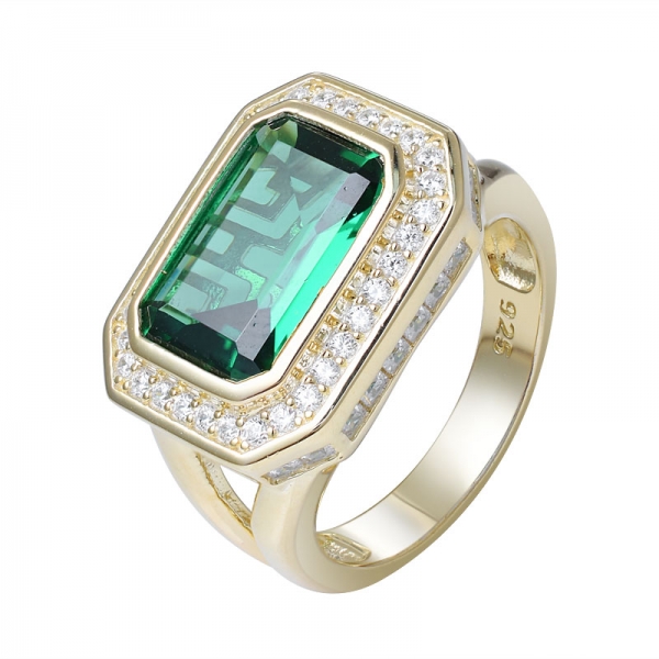 4 carat Green Emerald created 18k yellow gold over sterling silver engagement ring set jewelry 